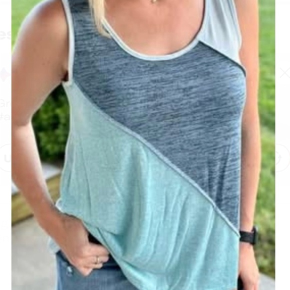 Haptics Tops - Haptics Sleeveless blue colorblock top 3x xxxl plus size Tank Top